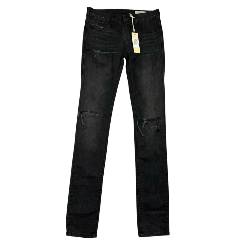NWT New $228 Diesel Liver Black Distressed Low Waist Slim Jeans Size 26